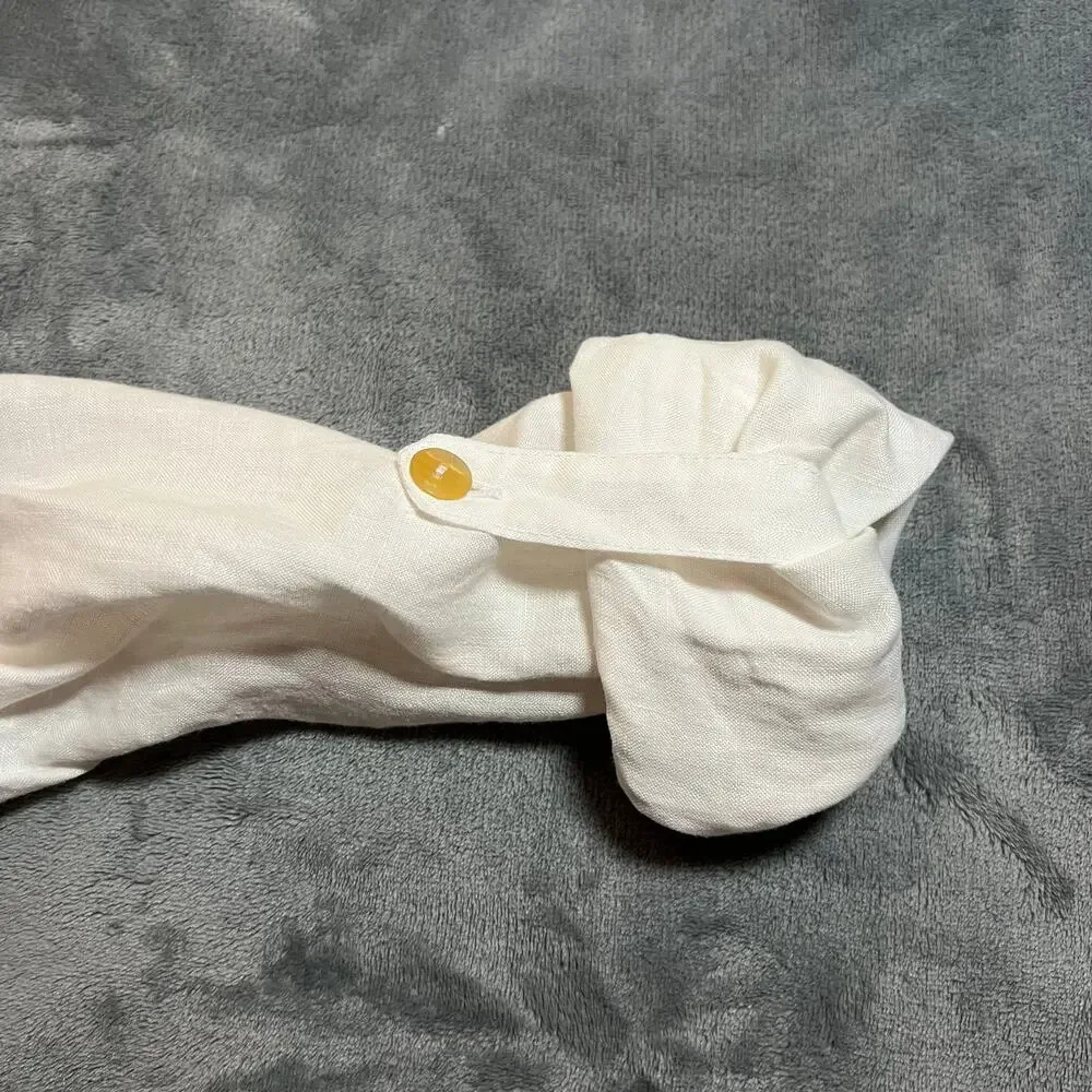 Just Jill 100% Linen Button Up Shirt Size S Roll Tab Sleeve Coastal Beach Casual - Picture 6 of 9